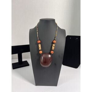 African Style Tribal Necklace Wood Painted Beads Boho Statement Handmade Look